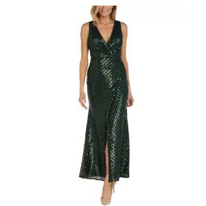 Nightway Faux-Wrap Sleeveless Sequin Gown